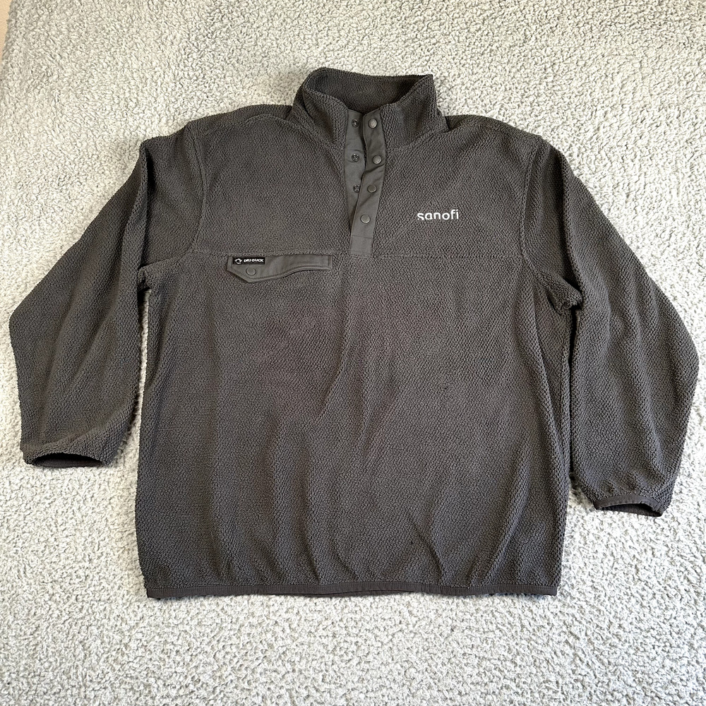 DRI DUCK Jacket Men's XL Gray Sherpa Fleece Pullover Snap‎ Button Lightweight